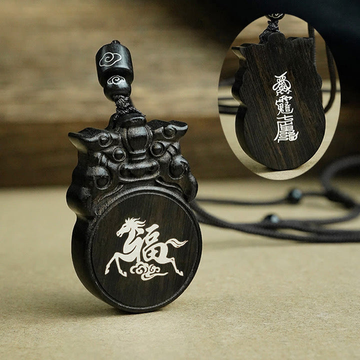 Buddha Stones Year Of The Horse Fu Character Ebony Wood Jujube Wood Balance Necklace Pendants - Ebony Wood Horse Fu Character - image 4