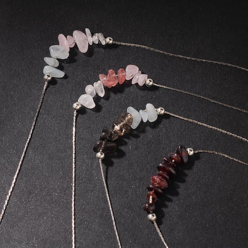 Buddha Stones Black Obsidian Smoky Quartz Garnet Aquamarine Strawberry Quartz Pink Crystal Strength Necklace Pendant - image 27