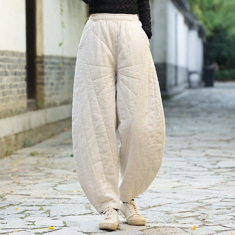Buddha Stones Plain Cotton Thick Women's 7-8 Length Pants With Pockets - White - US14，UK/AU18，EU46 (4XL) - image 0