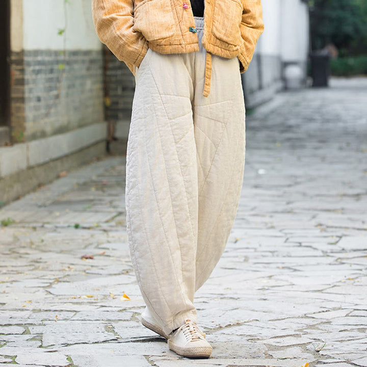 Buddha Stones Plain Cotton Thick Women's 7-8 Length Pants With Pockets - image 3