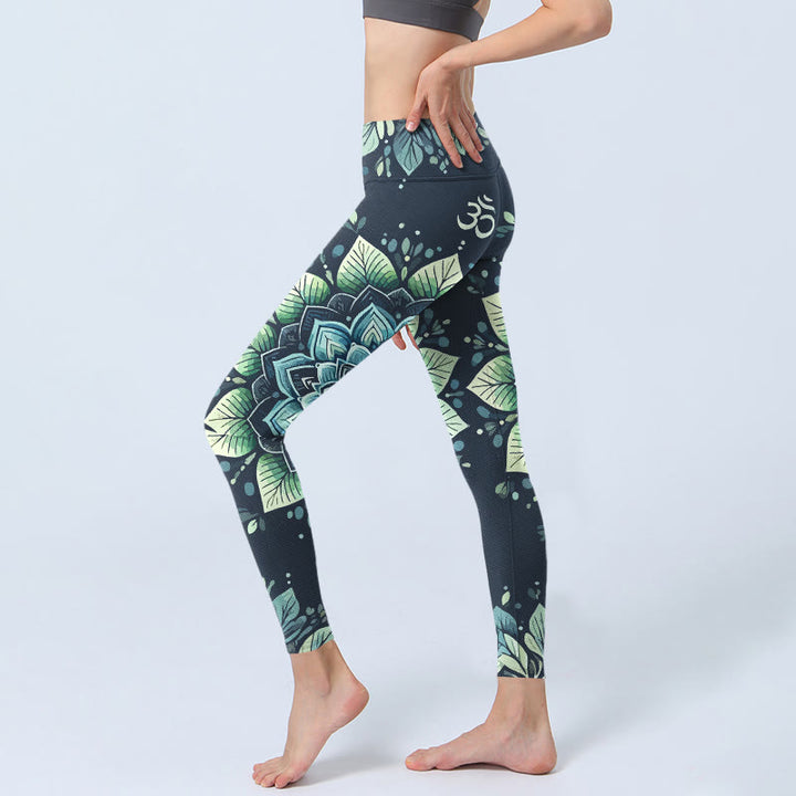 Buddha Stones Symmetrical Om Symbol Flower Pattern Print Gym Leggings Women's Yoga Pants - image 2