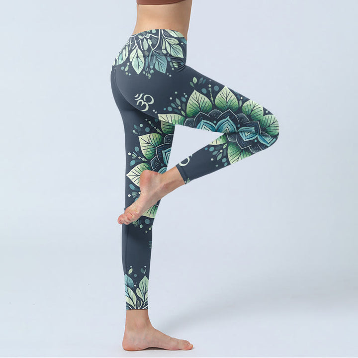 Buddha Stones Symmetrical Om Symbol Flower Pattern Print Gym Leggings Women's Yoga Pants - image 3