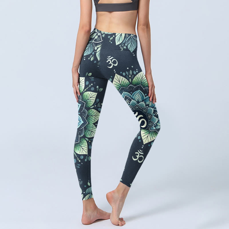 Buddha Stones Symmetrical Om Symbol Flower Pattern Print Gym Leggings Women's Yoga Pants - image 4