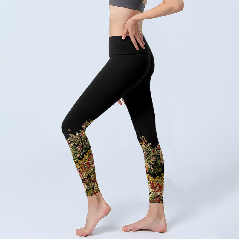 Buddha Stones Delicate Warm Tones Flower Leaf Pattern Print Gym Leggings Women's Yoga Pants - image 2
