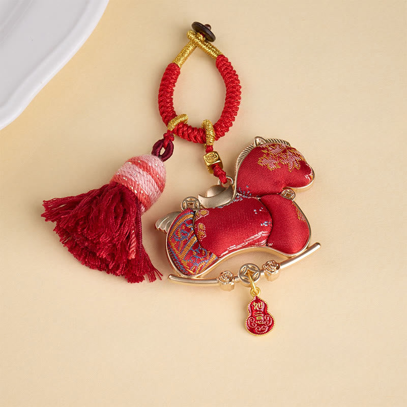 Buddha Stones Multicolored Year Of The Horse Gourd Ingot Design Freedom Prosperity Key Chain - image 1