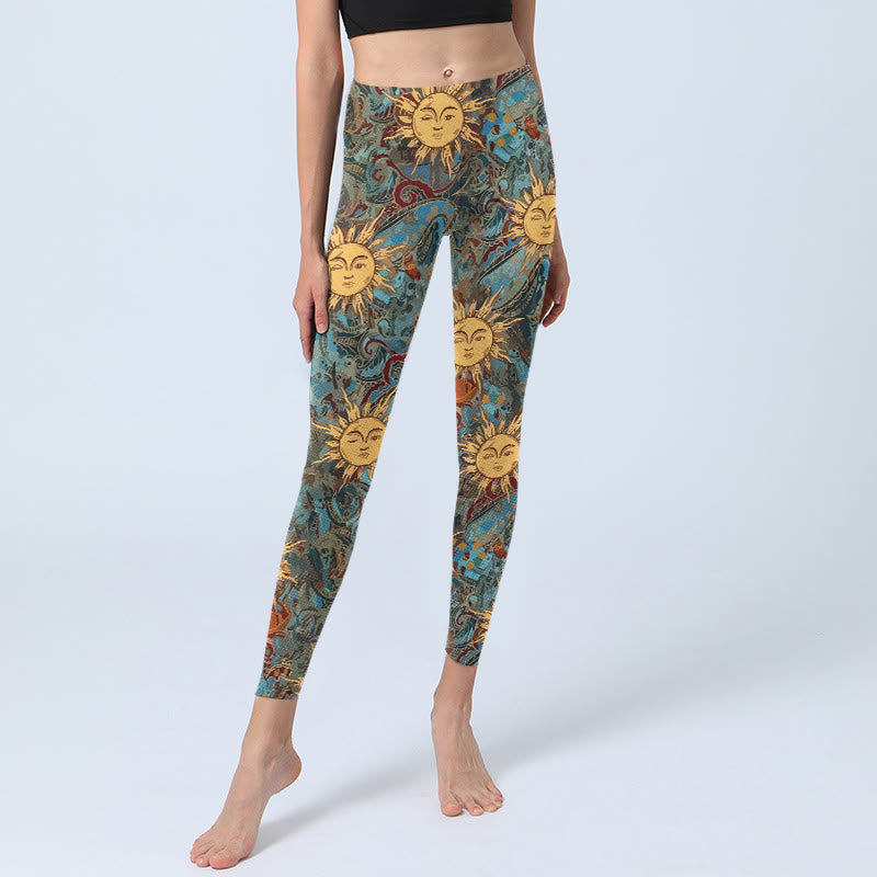 Buddha Stones Golden Personified Sun Pattern Print Gym Leggings Women's Yoga Pants - image 5