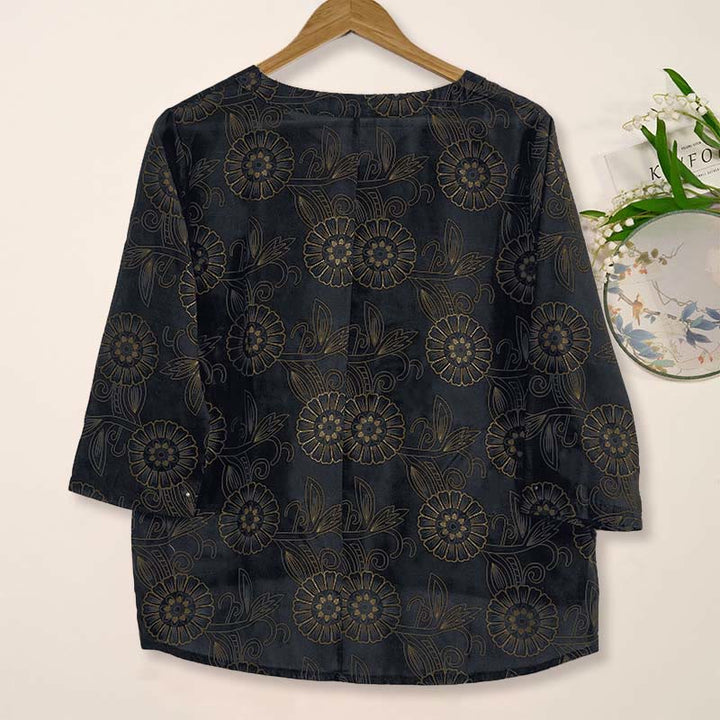 Buddha Stones Spring V-Neck Printed Floral Pattern Women's Long Sleeve Shirt - image 13