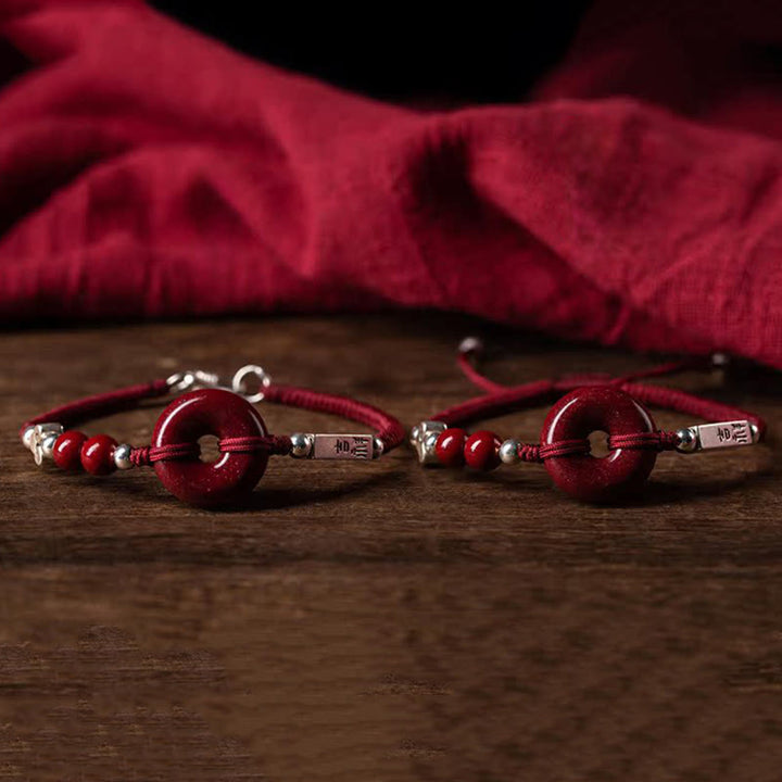 Buddha Stones 925 Sterling Silver Cinnabar Peace Buckle Connection Braid String Bracelet - image 19