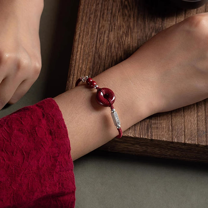 Buddha Stones 925 Sterling Silver Cinnabar Peace Buckle Connection Braid String Bracelet - image 7