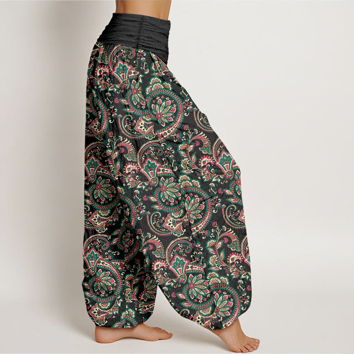 Buddha Stones Cotton Retro Complex Flowers Leaves Vine Pattern Women's Elastic Waist Harem Pants - image 2