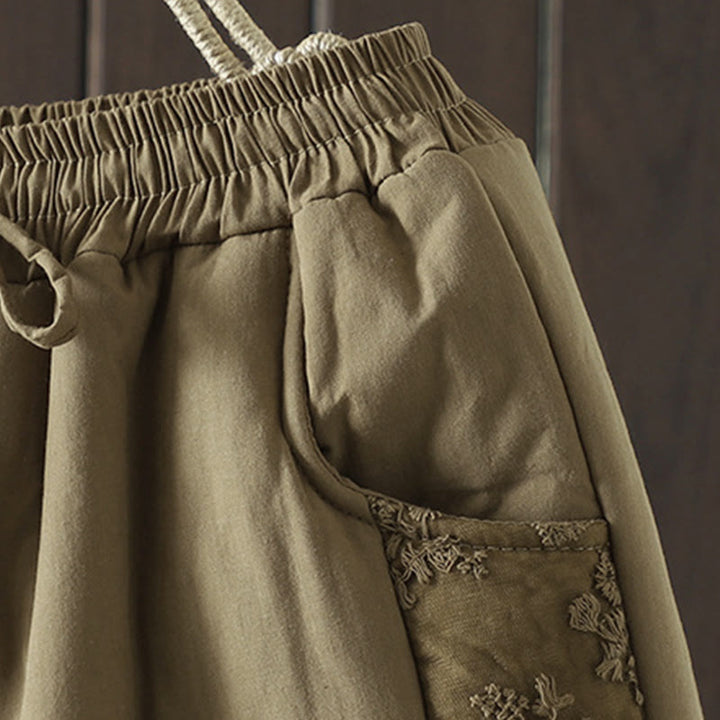 Buddha Stones Flower Pattern Cotton Polyester Embroidery Thick Women's Pants With Pockets - image 10