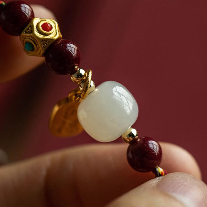 Buddha Stones Lucky Fortune Charm Hetian Cyan Jade White Jade Multicolored Braided String Prosperity Bracelet - image 12