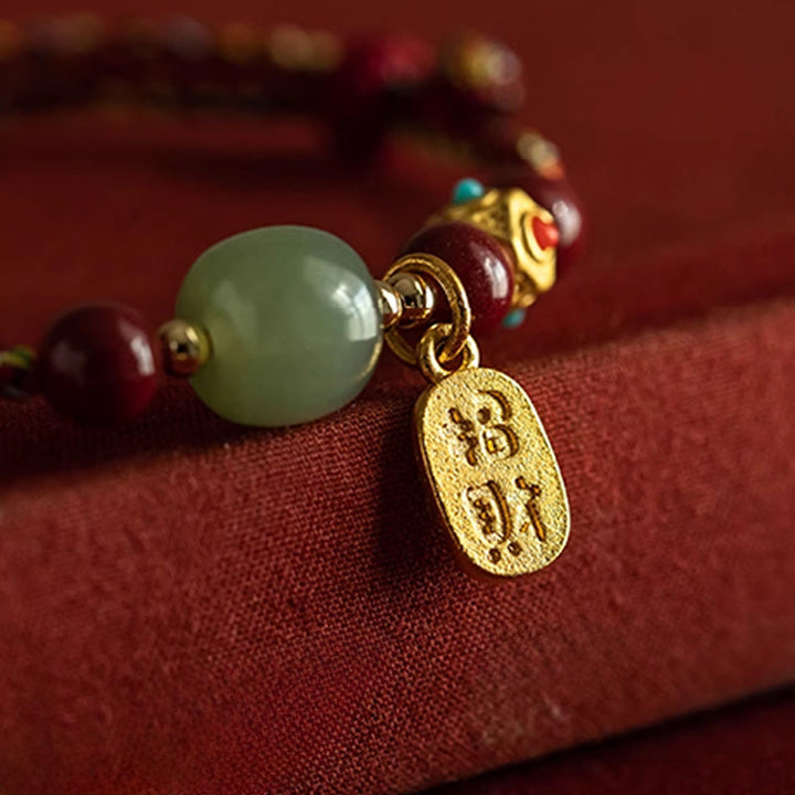 Buddha Stones Lucky Fortune Charm Hetian Cyan Jade White Jade Multicolored Braided String Prosperity Bracelet - image 15