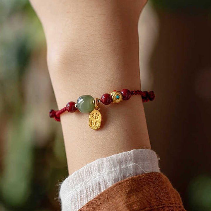 Buddha Stones Lucky Fortune Charm Hetian Cyan Jade White Jade Multicolored Braided String Prosperity Bracelet - image 6