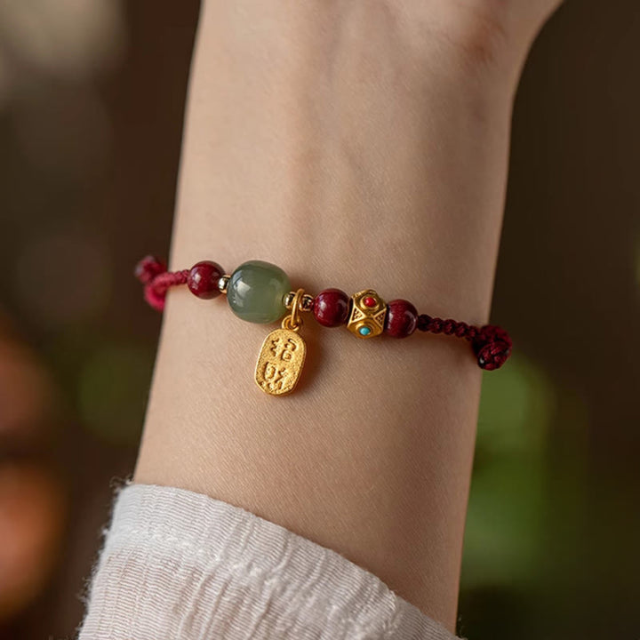 Buddha Stones Lucky Fortune Charm Hetian Cyan Jade White Jade Multicolored Braided String Prosperity Bracelet - image 5