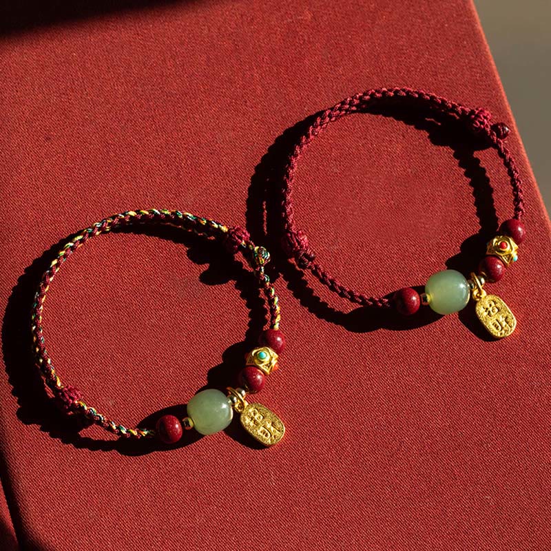 Buddha Stones Lucky Fortune Charm Hetian Cyan Jade White Jade Multicolored Braided String Prosperity Bracelet - image 21