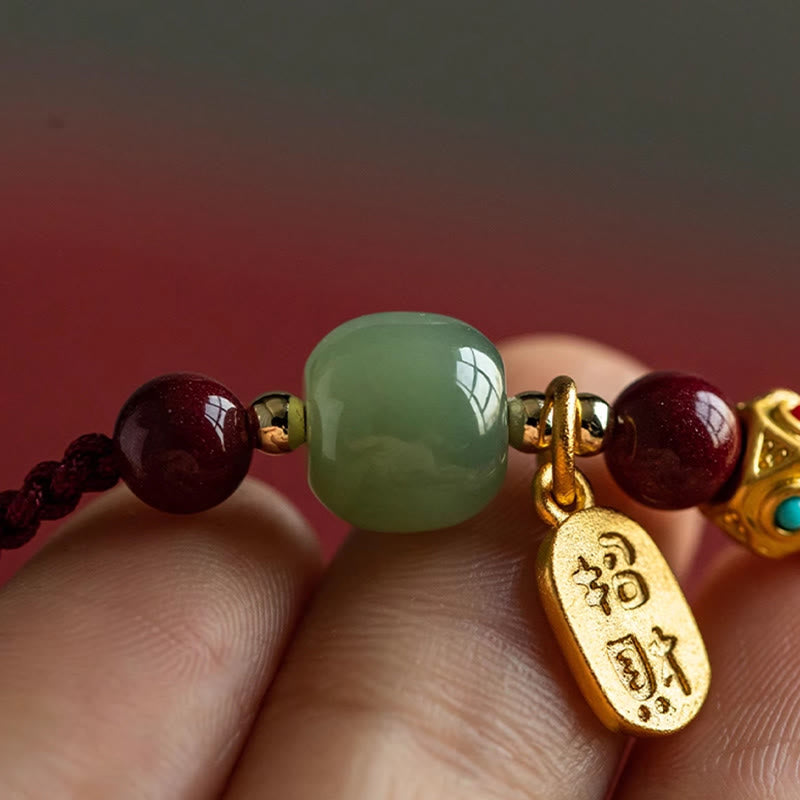 Buddha Stones Lucky Fortune Charm Hetian Cyan Jade White Jade Multicolored Braided String Prosperity Bracelet - image 3