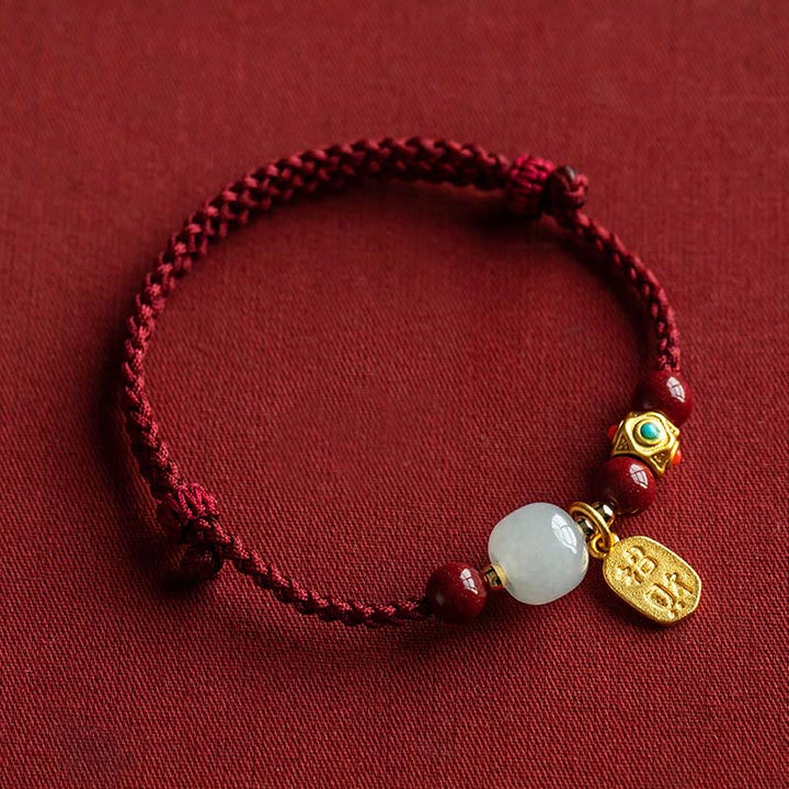 Buddha Stones Lucky Fortune Charm Hetian Cyan Jade White Jade Multicolored Braided String Prosperity Bracelet - Red String&Hetian White Jade - 17-18cm - image 11
