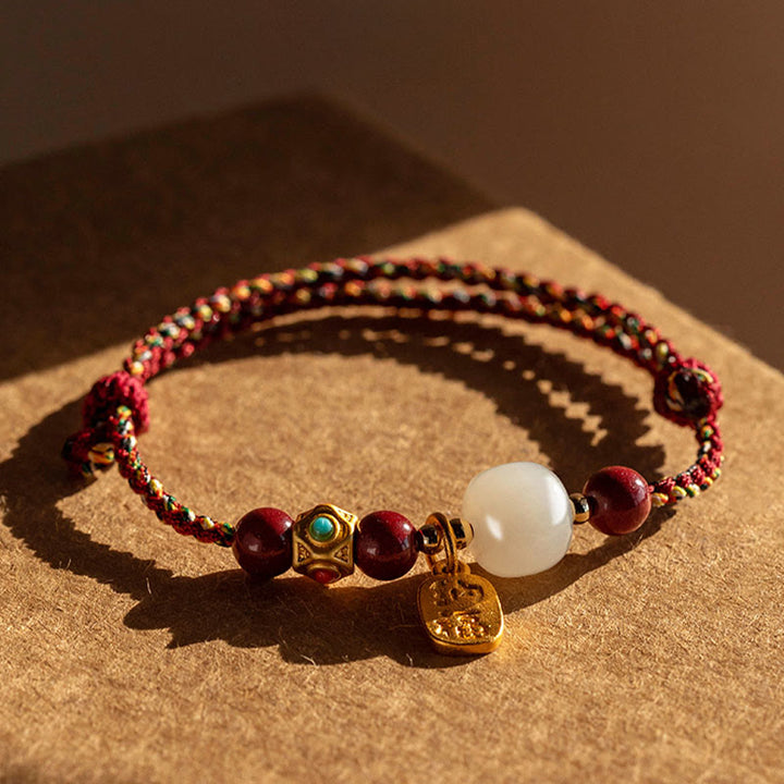 Buddha Stones Lucky Fortune Charm Hetian Cyan Jade White Jade Multicolored Braided String Prosperity Bracelet - image 19