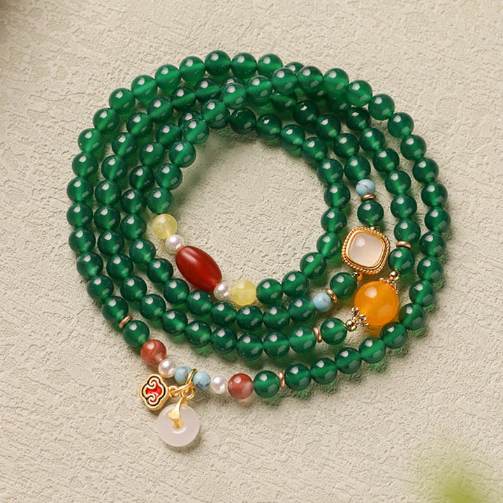 Buddha Stones Peace Buckle Green Agate Power Support Tibet Mala - image 2