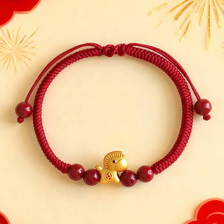 Buddha Stones Year of the Horse 999 Sterling Silver String Cinnabar Beads Braided Luck Bracelet - image 0