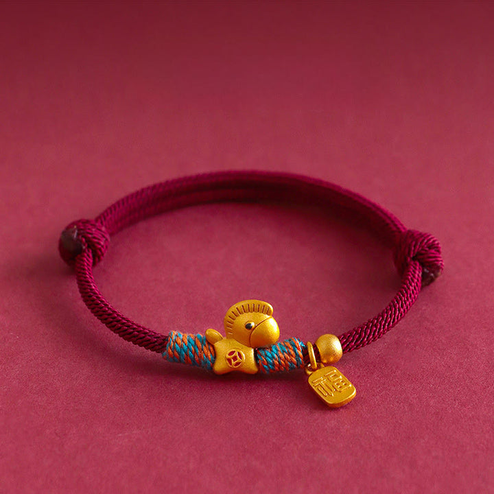 Buddha Stones 999 Sterling Silver Year of the Horse Fu Character Charm Braided String Faith Bracelet - image 2