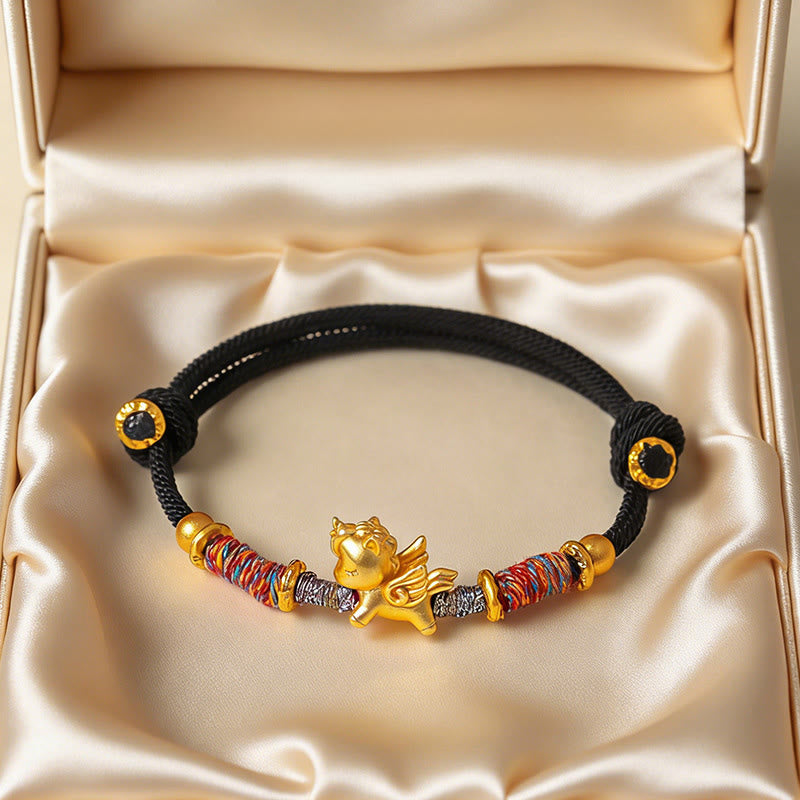 Buddha Stones Year of the Horse 999 Sterling Silver Plated Gold Braided String Rope Protection Bracelet - image 18