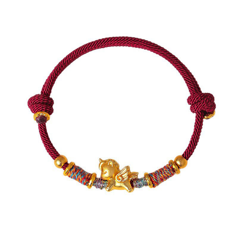 Buddha Stones Year of the Horse 999 Sterling Silver Plated Gold Braided String Rope Protection Bracelet - image 5