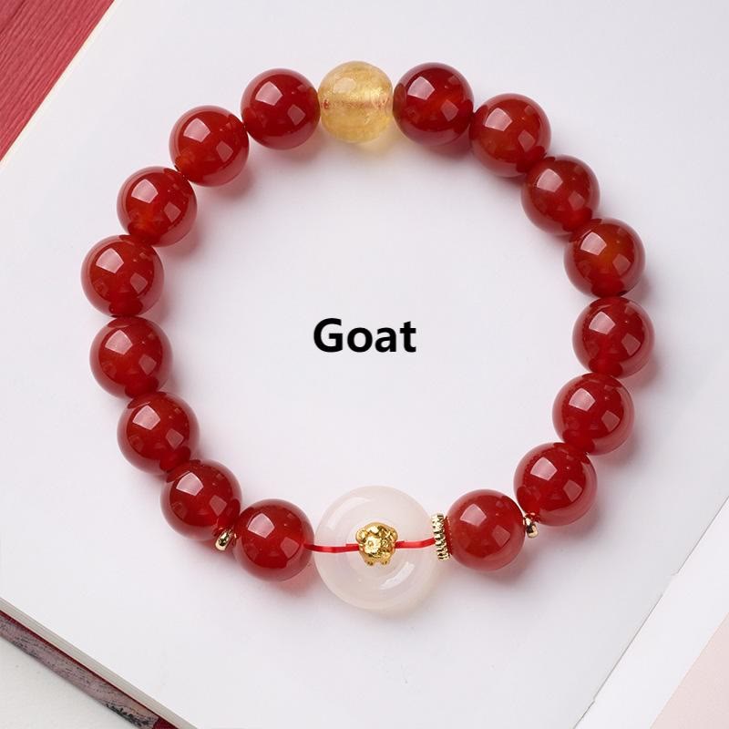 Buddha Stones Chinese Zodiac Year Of The Horse Peace Buckle Red Agate White Chalcedony Confidence Bracelet - Goat - image 22