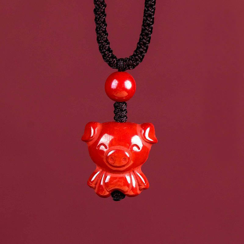 Buddha Stones Year Of The Horse Chinese Zodiac Engraved Design Cinnabar Blessing Rope Necklace Pendants - Pig - image 38