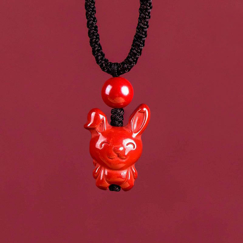 Buddha Stones Year Of The Horse Chinese Zodiac Engraved Design Cinnabar Blessing Rope Necklace Pendants - Rabbit - image 12