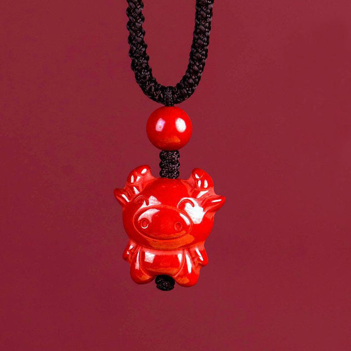 Buddha Stones Year Of The Horse Chinese Zodiac Engraved Design Cinnabar Blessing Rope Necklace Pendants - Ox - image 8