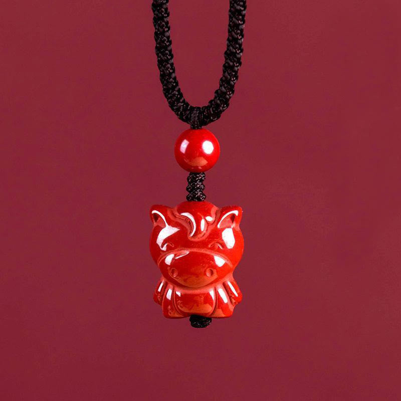 Buddha Stones Year Of The Horse Chinese Zodiac Engraved Design Cinnabar Blessing Rope Necklace Pendants - Horse - image 1