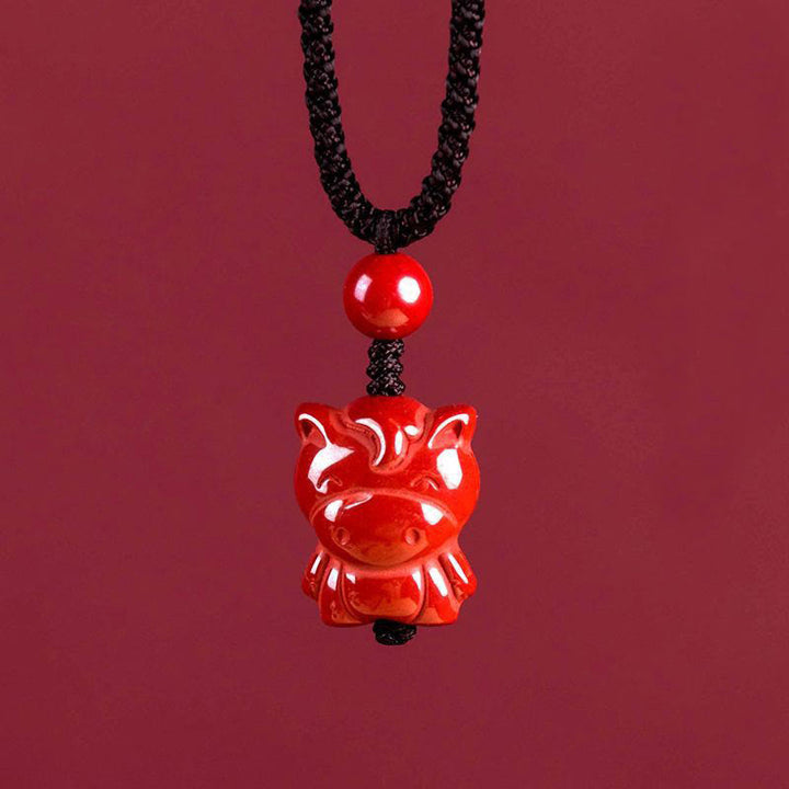 Buddha Stones Year Of The Horse Chinese Zodiac Engraved Design Cinnabar Blessing Rope Necklace Pendants - Horse - image 1