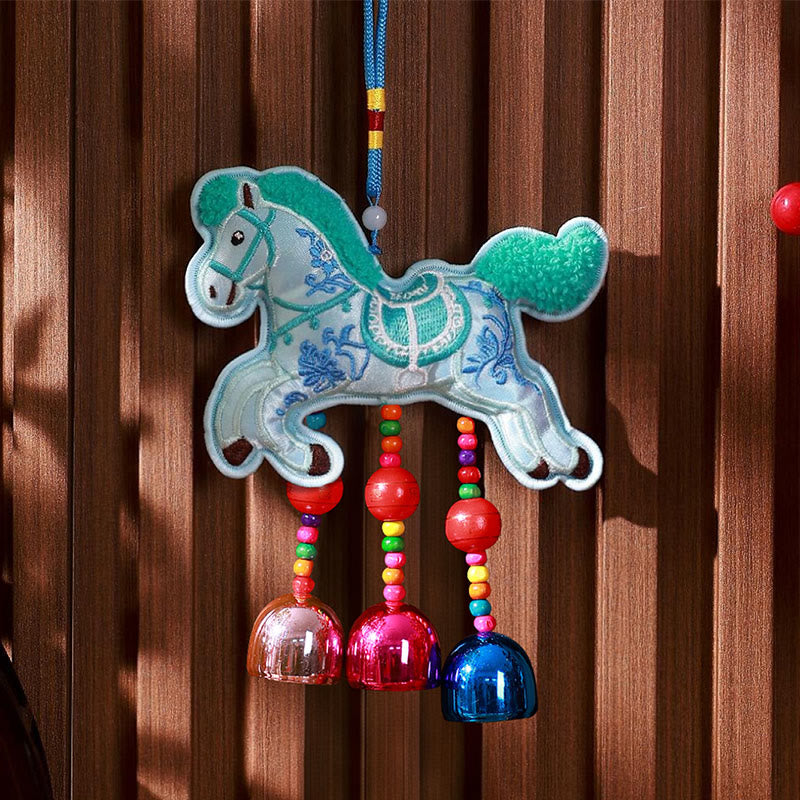 Buddha Stones Year Of The Horse Embroidery Bell Tassel Hanging Decoration - Blue Horse Bell(10*13cm) - image 8