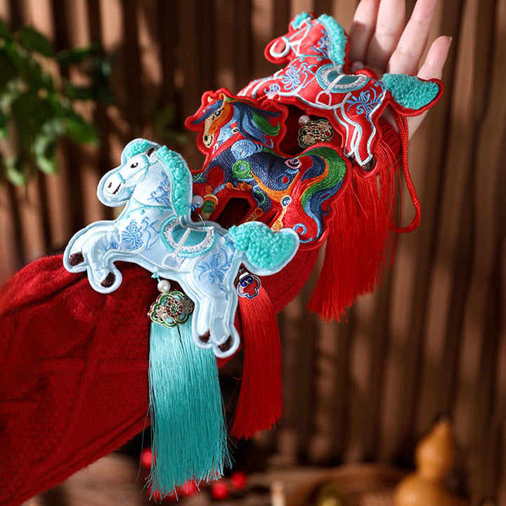 Buddha Stones Year Of The Horse Embroidery Bell Tassel Hanging Decoration - image 18