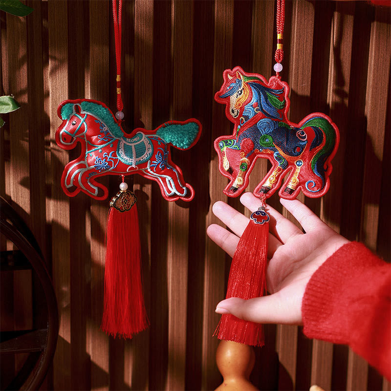 Buddha Stones Year Of The Horse Embroidery Bell Tassel Hanging Decoration - image 19