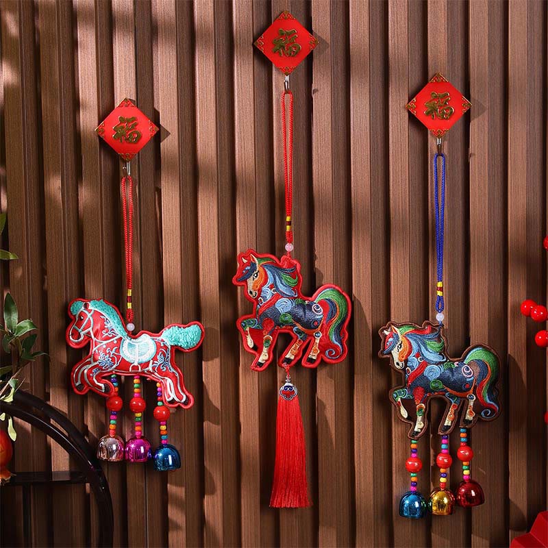 Buddha Stones Year Of The Horse Embroidery Bell Tassel Hanging Decoration - image 15