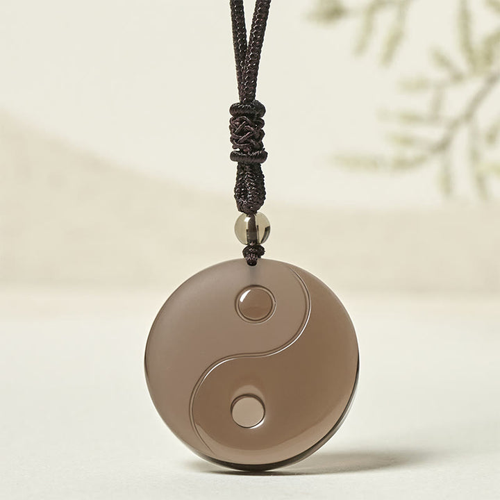 Buddha Stones Black Obsidian Taoism Five Sacred Mountains Nine-Character Mantra Carved Purification Yin Yang Necklace Pendant - Ice Obsidian Yin Yang - image 14