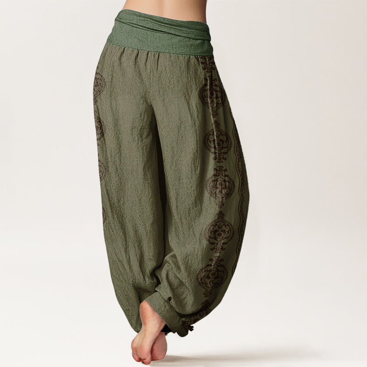 Buddha Stones Cotton Mandala Om Mani Padme Hum Women's Elastic Waist Harem Pants - image 5