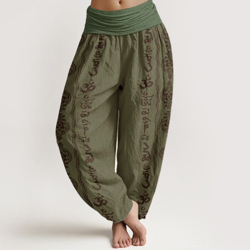 Buddha Stones Cotton Mandala Om Mani Padme Hum Women's Elastic Waist Harem Pants - DarkOliveGreen - US22，UK/AU26，EU54 (6XL) - image 4