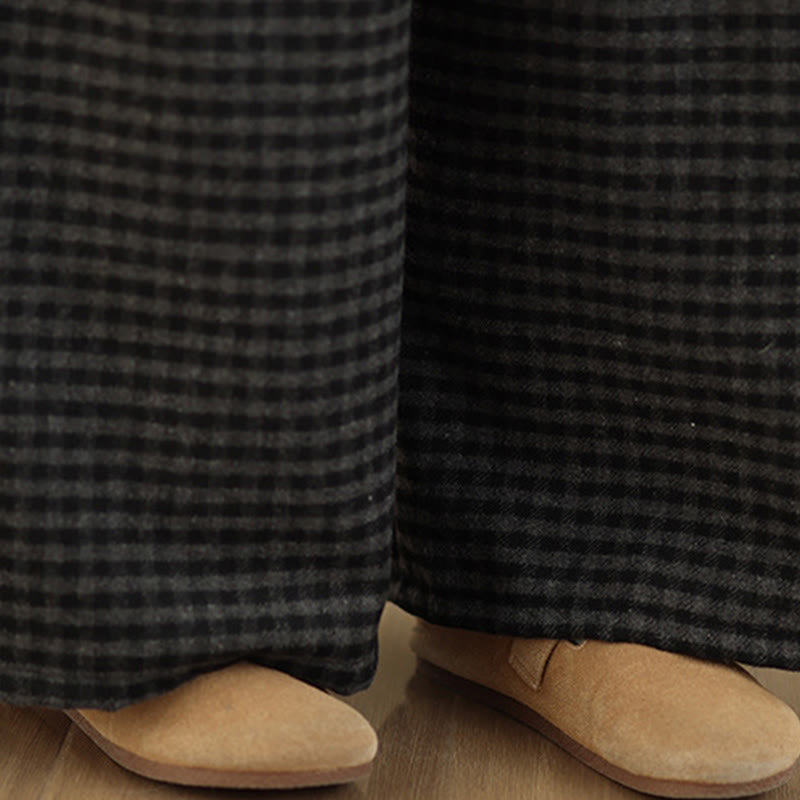 Buddha Stones Casual Plaid Pattern Women's Wide Leg Pants With Pockets - image 6