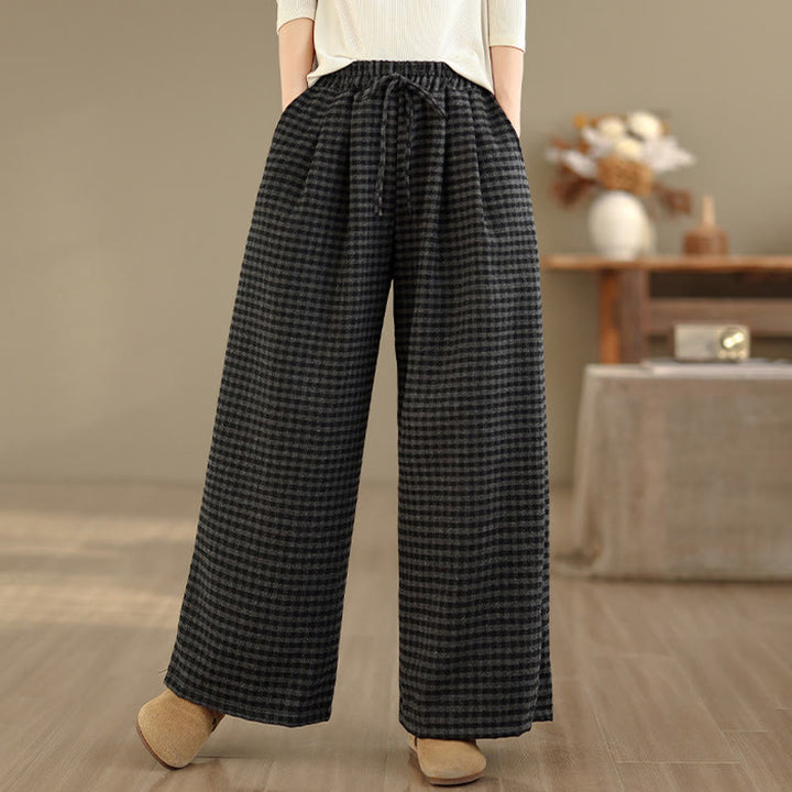 Buddha Stones Casual Plaid Pattern Women's Wide Leg Pants With Pockets - image 1