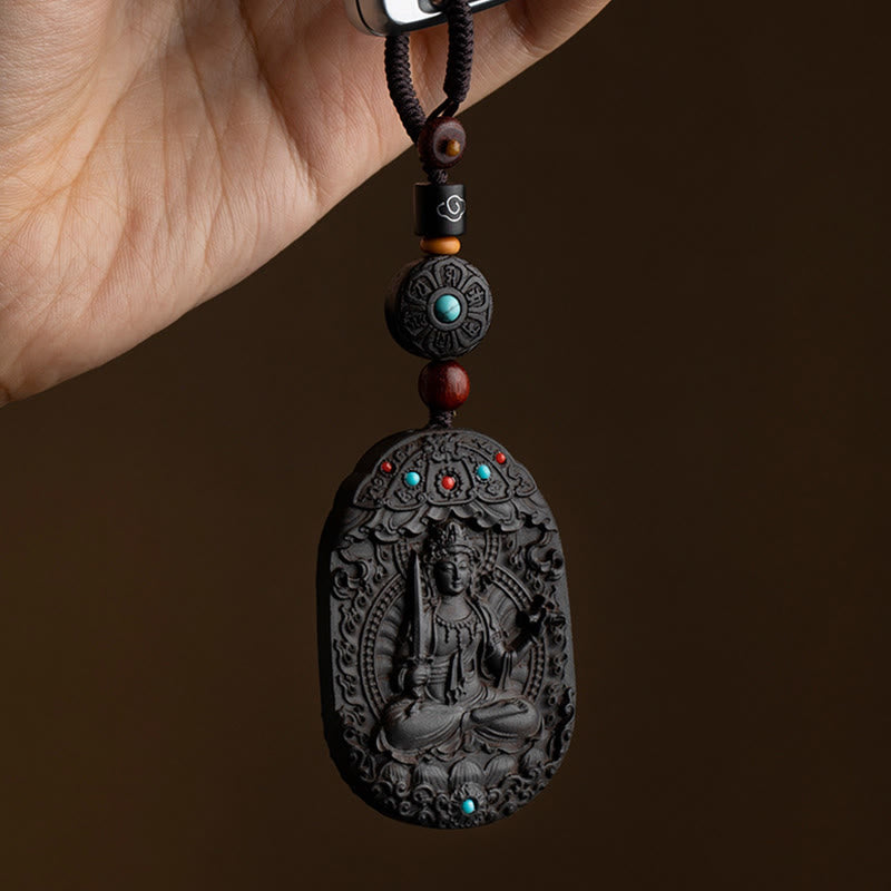 Buddha Stones Chinese Zodiac Natal Buddha Year of the Horse Om Mani Padme Hum Lotus Ebony Blessing Key Chain - image 3