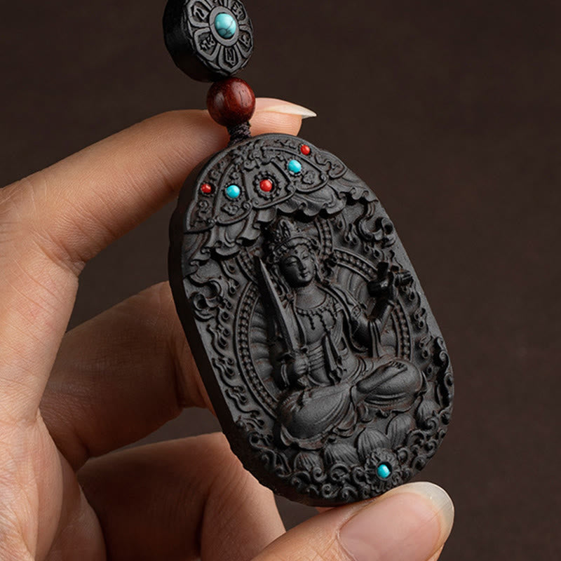 Buddha Stones Chinese Zodiac Natal Buddha Year of the Horse Om Mani Padme Hum Lotus Ebony Blessing Key Chain - image 7