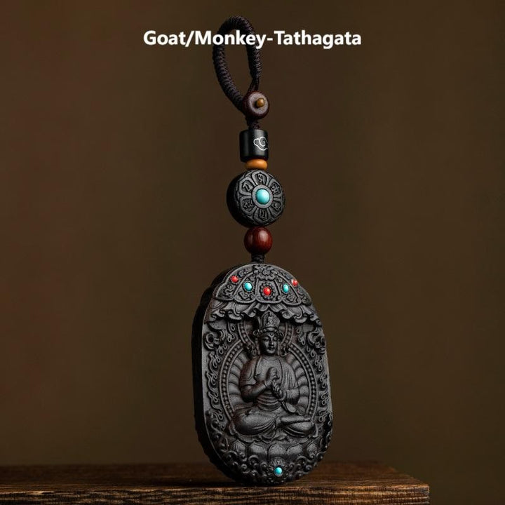 Buddha Stones Chinese Zodiac Natal Buddha Year of the Horse Om Mani Padme Hum Lotus Ebony Blessing Key Chain - Goat/Monkey-Tathagata - image 24