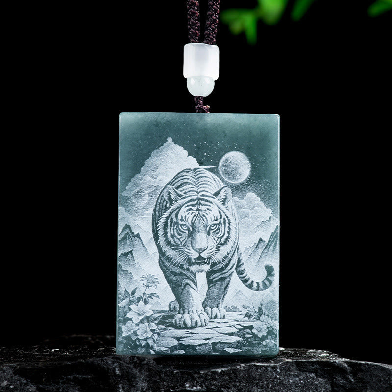 Buddha Stones Year Of The Horse Chinese Zodiac Engraving Jade Abundance Necklace Pendants - Tiger - 60*40*4mm - image 9