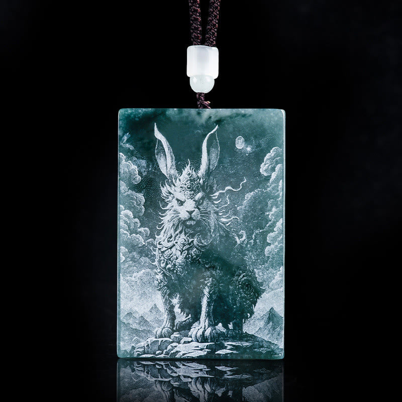 Buddha Stones Year Of The Horse Chinese Zodiac Engraving Jade Abundance Necklace Pendants - Rabbit - 60*40*4mm - image 10