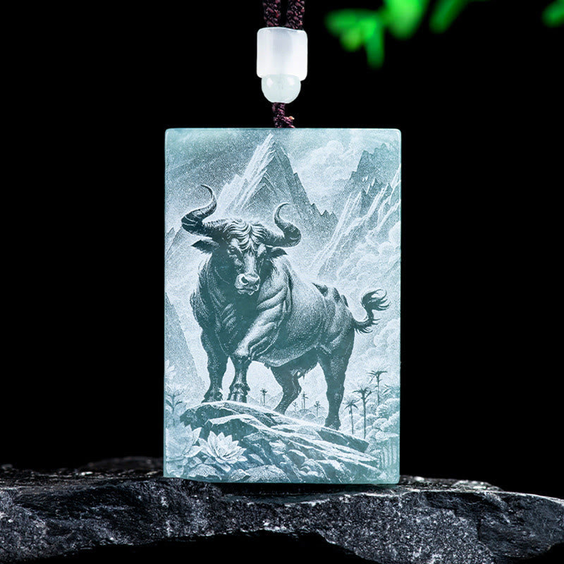 Buddha Stones Year Of The Horse Chinese Zodiac Engraving Jade Abundance Necklace Pendants - Ox - 60*40*4mm - image 8