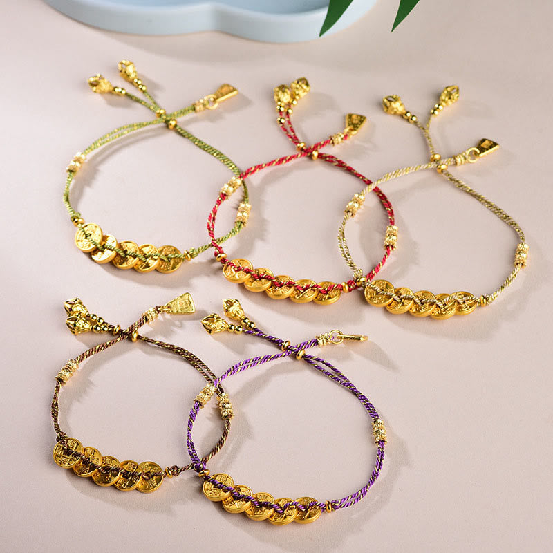 Buddha Stones Five-Emperor Coins Copper Balance Hand-Woven String Bracelet  - image 17
